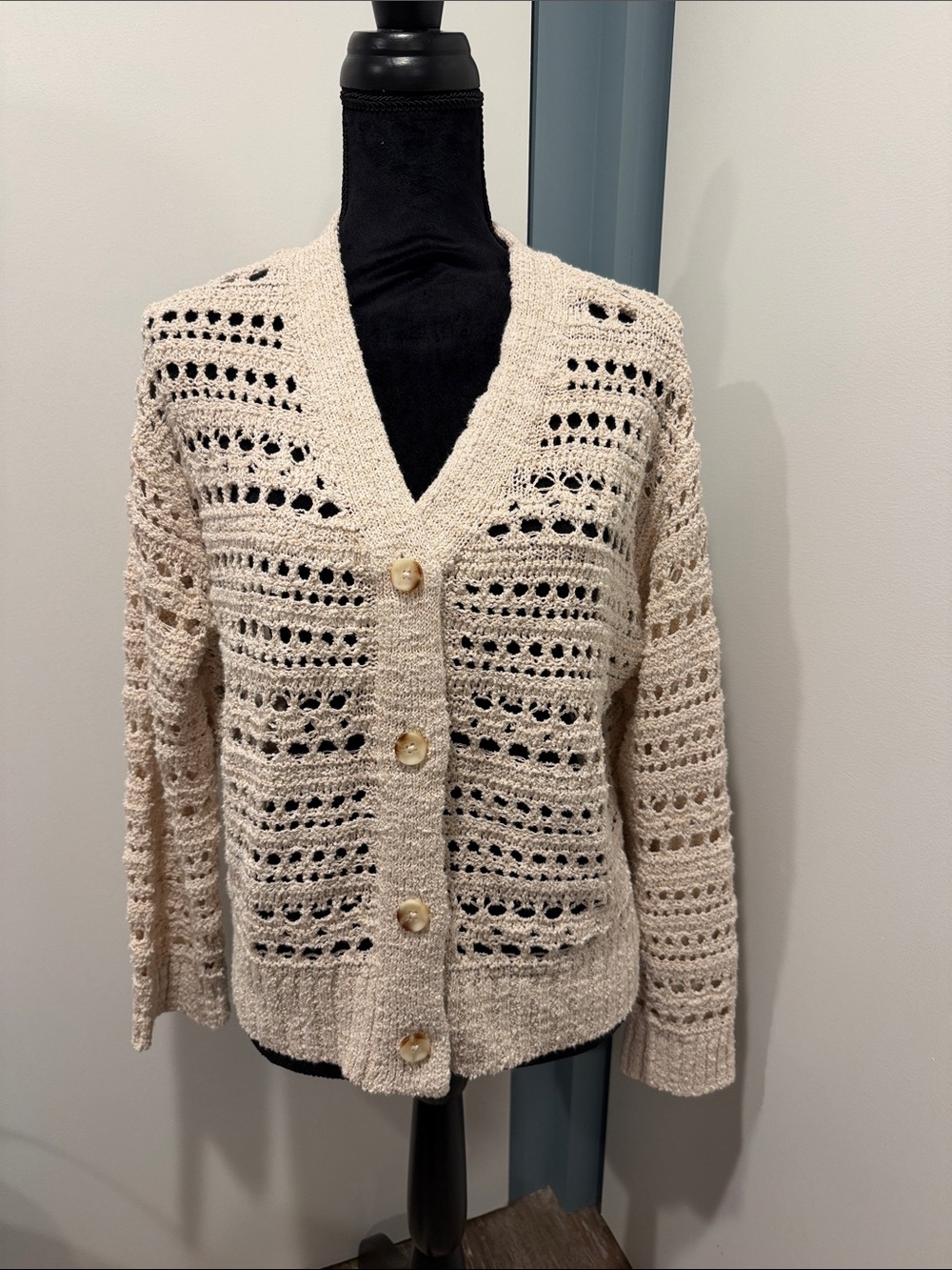 Universal Thread Cream Open-Knit Button Cardigan